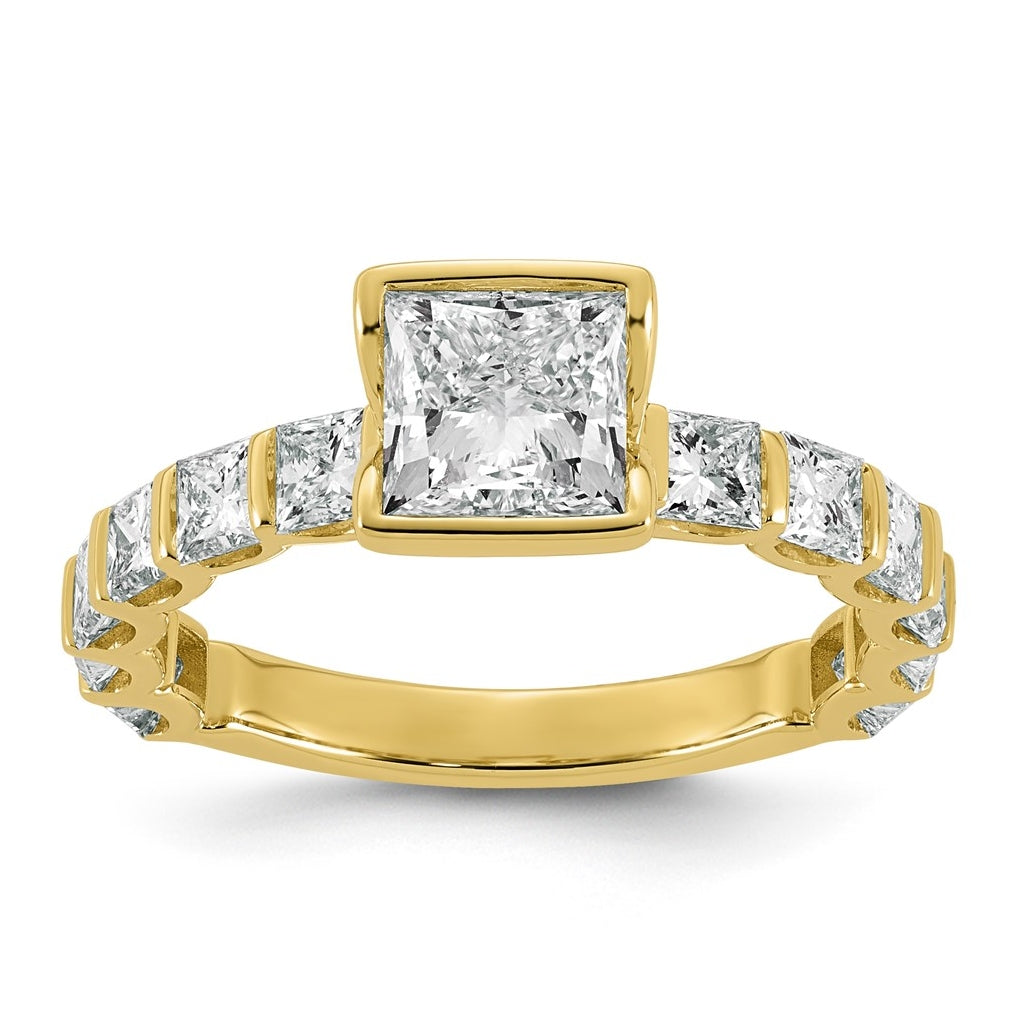 14K Yellow Gold Cert Princess Center Lab Grown Diamond VS+ F+ Comp Eng Ring – Elegant Jewelry Gift for Birthday, Anniversary, Engagement, Wedding