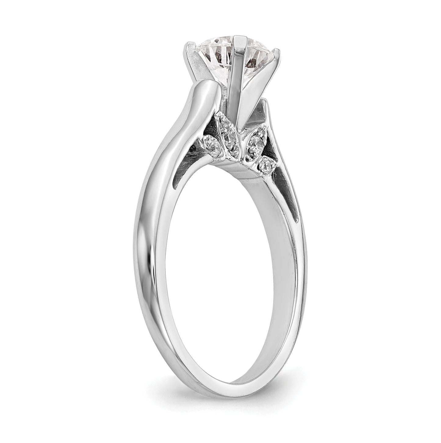 14k White Gold Peg Set 1/10 carat Diamond Leaf Design Semi-mount Solitaire Engagement Ring