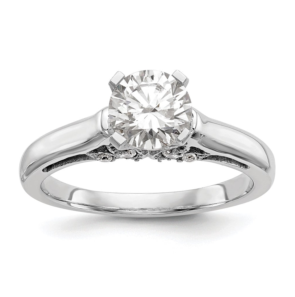 14k White Gold Peg Set 1/10 carat Diamond Leaf Design Semi-mount Solitaire Engagement Ring