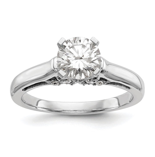 14k White Gold Peg Set 1/10 carat Diamond Leaf Design Semi-mount Solitaire Engagement Ring