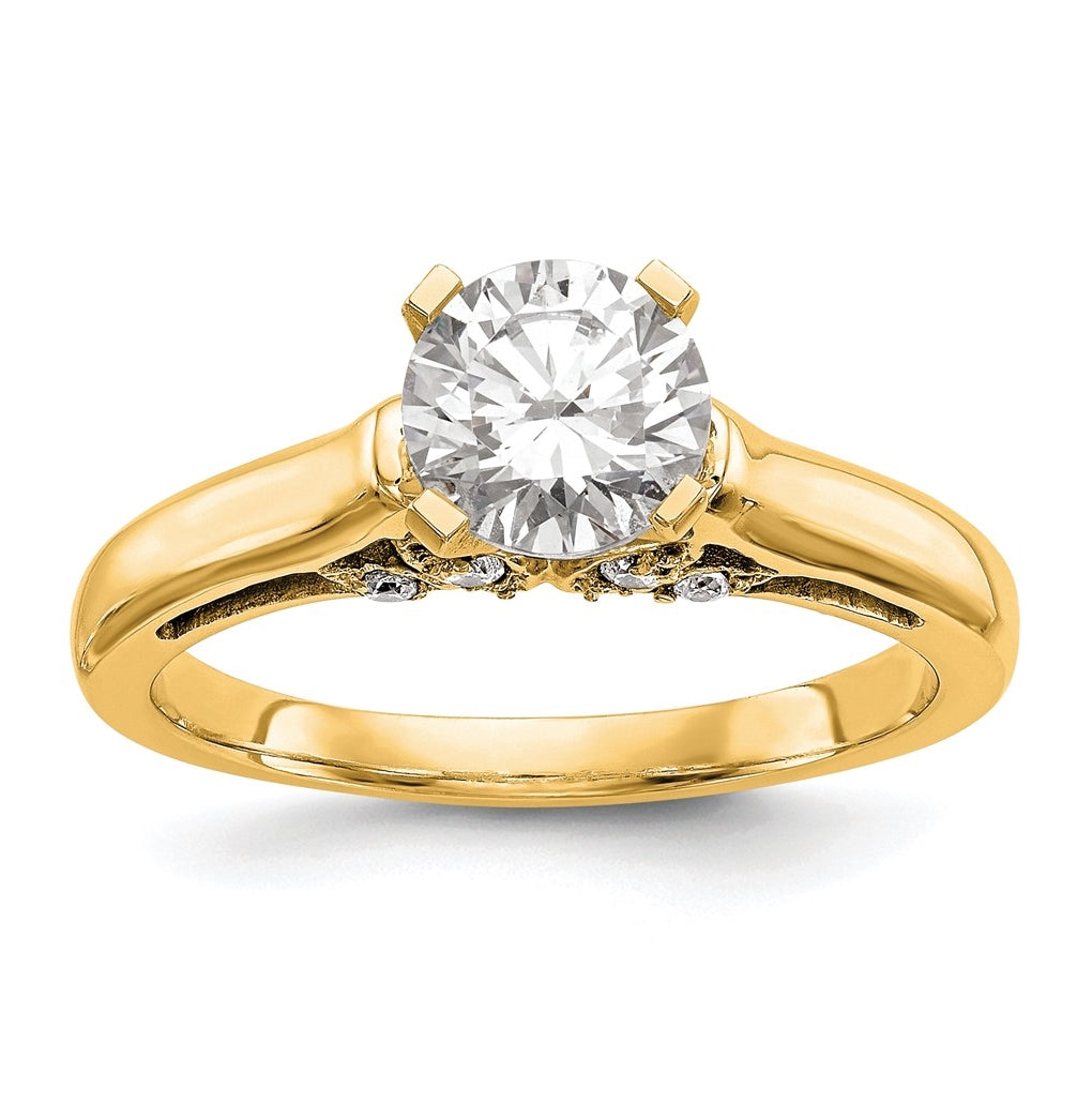 14k Yellow Gold Peg Set Solitaire Diamond Semi-mount Eng Ring