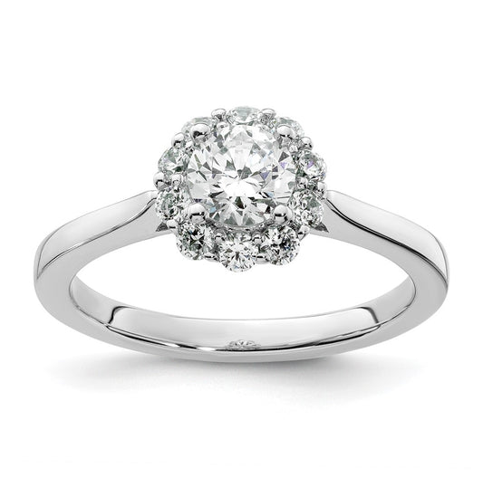 14k White Gold Halo (Holds 1/2 carat (5.2mm) Round Center ) 1/3 carat Diamond Semi-mount Engagement Ring