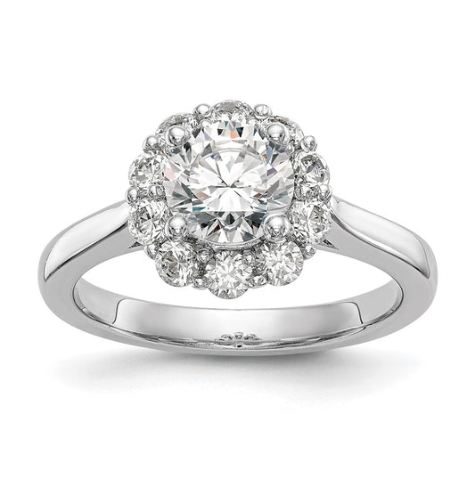 14k White Gold Halo (Holds 1 carat (6.5mm) Round Center ) 5/8 carat Diamond Semi-mount Engagement Ring