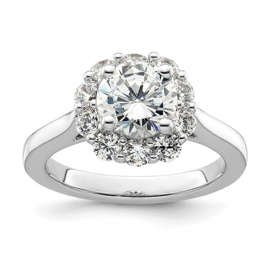 14k White Gold Halo (Holds 1.5 carat (7.5mm) Round Center ) 3/4 carat Diamond Semi-mount Engagement Ring