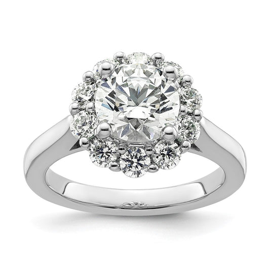 14k White Gold Halo (Holds 2 carat (8.2mm) Round Center ) 1 carat Diamond Semi-mount Engagement Ring