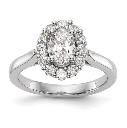 14k White Gold Halo (Holds 1 carat (8.0x5.5mm) Oval Center) 1/2 carat Diamond Semi-mount Engagement Ring