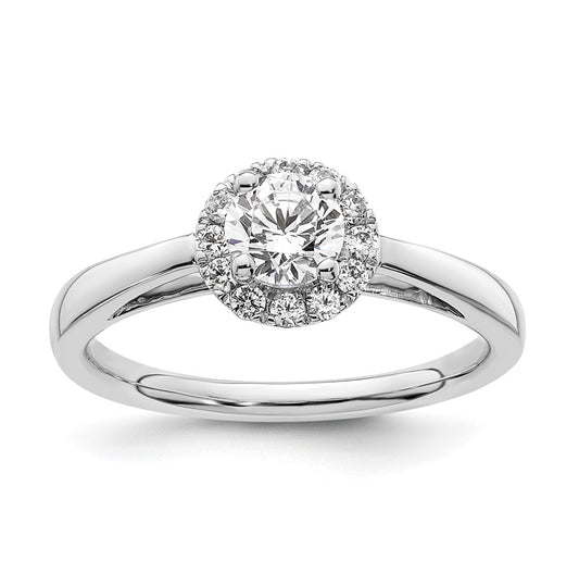 14k White Gold Halo (Holds 1/2 carat (5.1mm) Round Center) 1/5 carat Diamond Semi-mount Engagement Ring