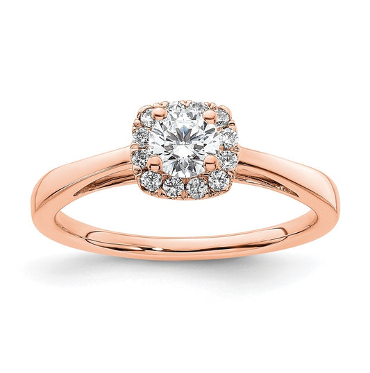 14k Rose Gold Halo (Holds 1/4 carat (4.1mm) Round Center) 1/8 carat Diamond Semi-mount Engagement Ring