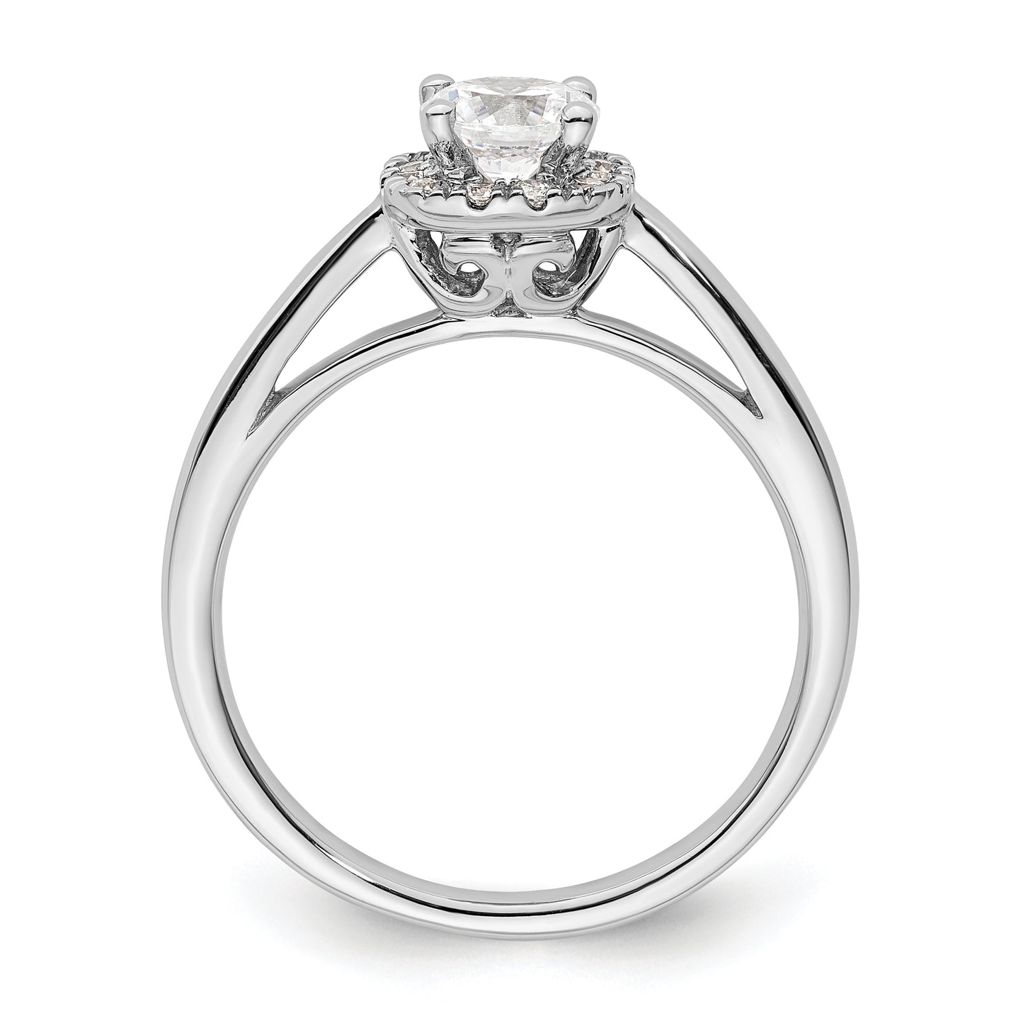 14k White Gold Halo (Holds 1/2 carat (5.2 mm) Round Center) 1/8 carat Diamond Semi-mount Engagement Ring