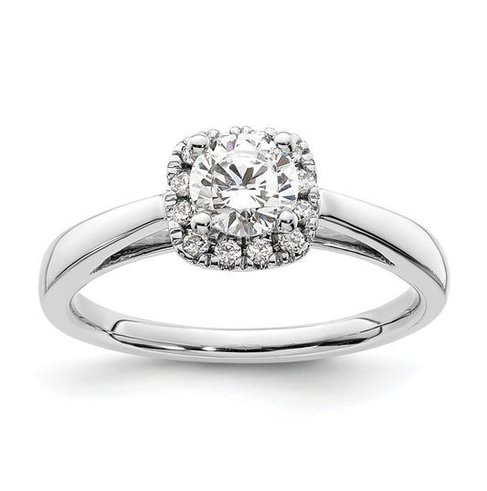 14k White Gold Halo (Holds 1/2 carat (5.2 mm) Round Center) 1/8 carat Diamond Semi-mount Engagement Ring