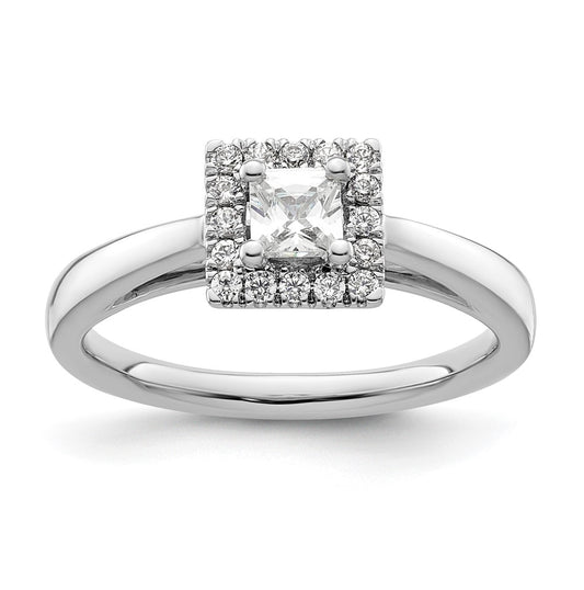 14k White Gold Halo (Holds 1/3 carat (3.9mm) Princess Center) 1/6 carat Diamond Semi-mount Engagement Ring
