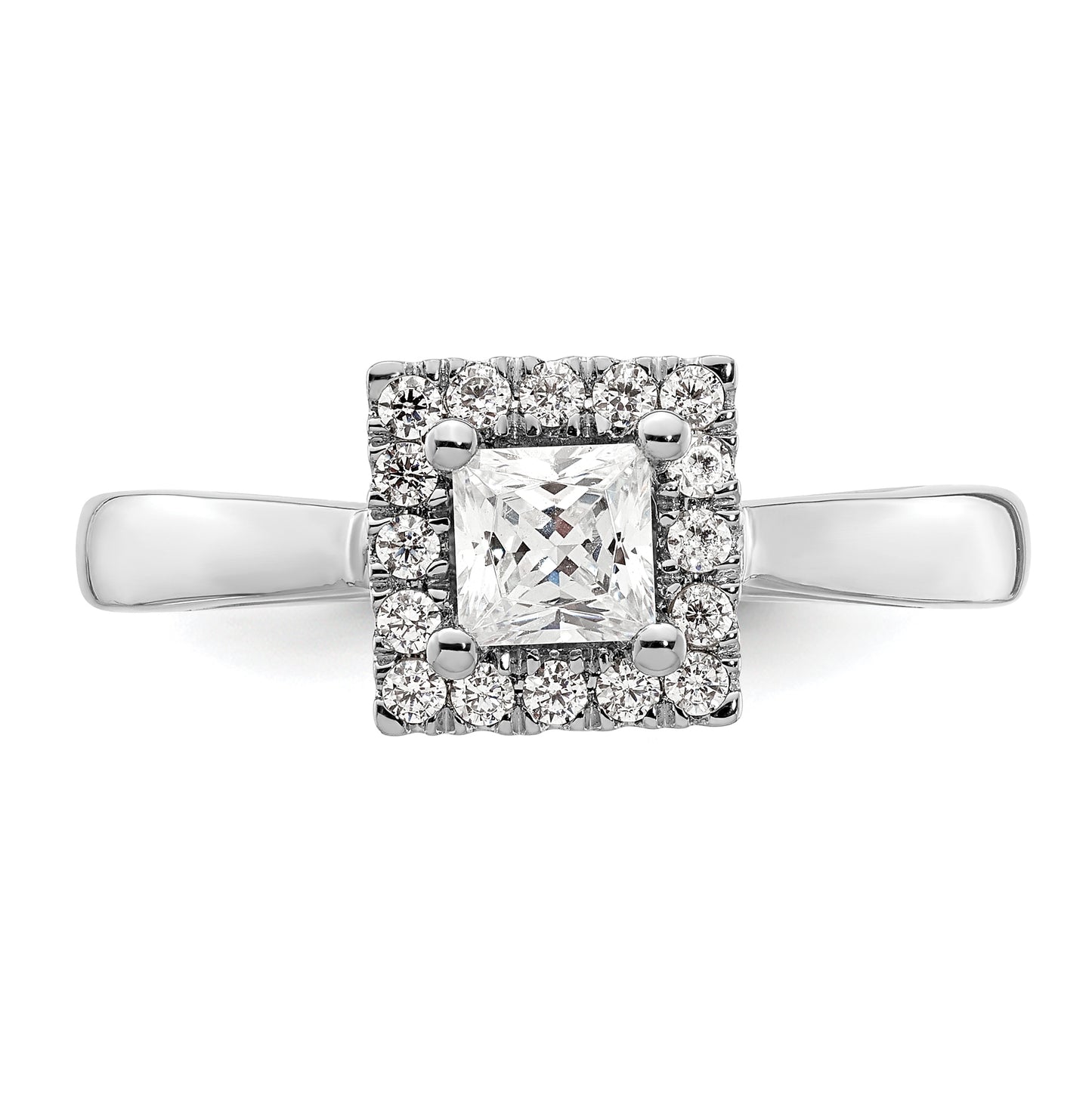 14k White Gold Halo (Holds 1/2 carat (4.3mm) Princess Center) 1/5 carat Diamond Semi-mount Engagement Ring