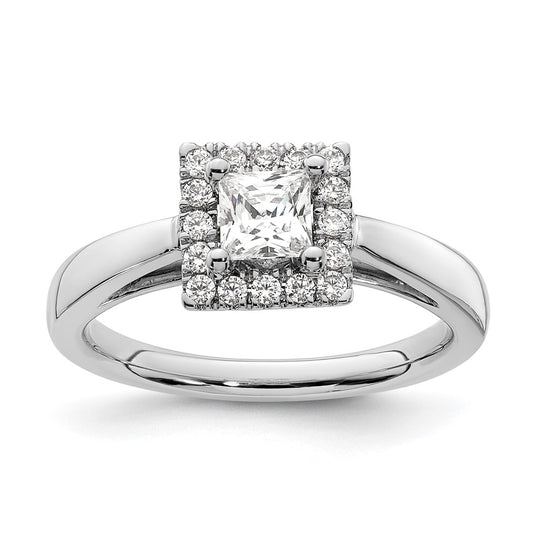 14k White Gold Halo (Holds 1/2 carat (4.3mm) Princess Center) 1/5 carat Diamond Semi-mount Engagement Ring
