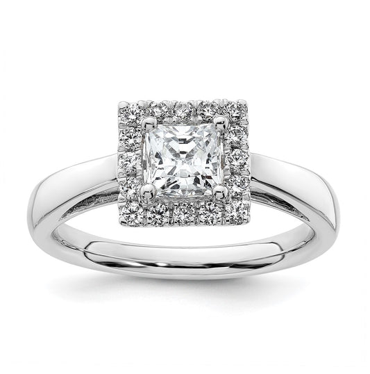 14k White Gold Halo (Holds 3/4 carat (4.9mm) Princess Center) 1/4 carat Diamond Semi-mount Engagement Ring
