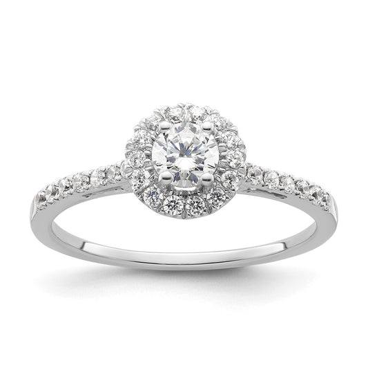 14k White Gold Halo (Holds 1/4 carat (4.1mm) Round Center) 1/4 carat Diamond Semi-mount Engagement Ring