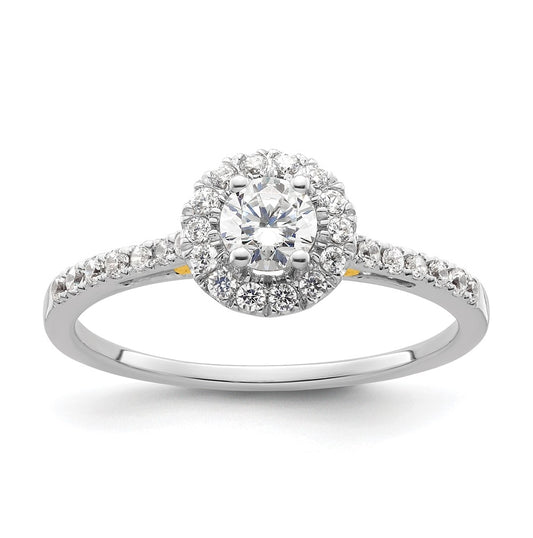 14k Two-tone Halo (Holds 1/4 carat (4.1mm) Round Center) 1/4 carat Diamond Semi-mount Engagement Ring