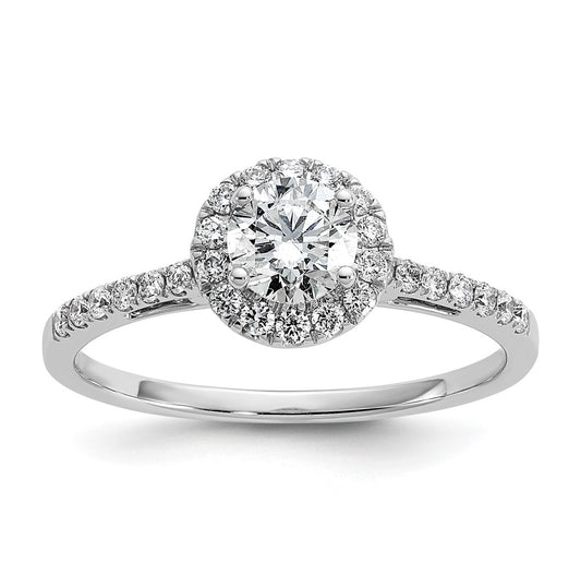 14k White Gold Halo (Holds 1/2 carat (5.2 mm) Round Center) 1/4 carat Diamond Semi-mount Engagement Ring