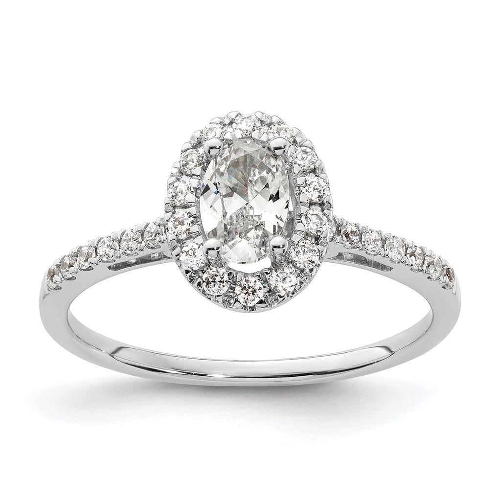 14k White Gold Halo (Holds 1/2 carat (6x4mm) Oval Center) 1/4 carat Diamond Semi-mount Engagement Ring