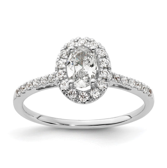 14k White Gold Halo (Holds 1/2 carat (6x4mm) Oval Center) 1/4 carat Diamond Semi-mount Engagement Ring