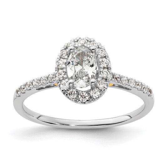 14k Two-tone Halo (Holds 1/2 carat (6x4mm) Oval Center) 1/4 carat Diamond Semi-mount Engagement Ring