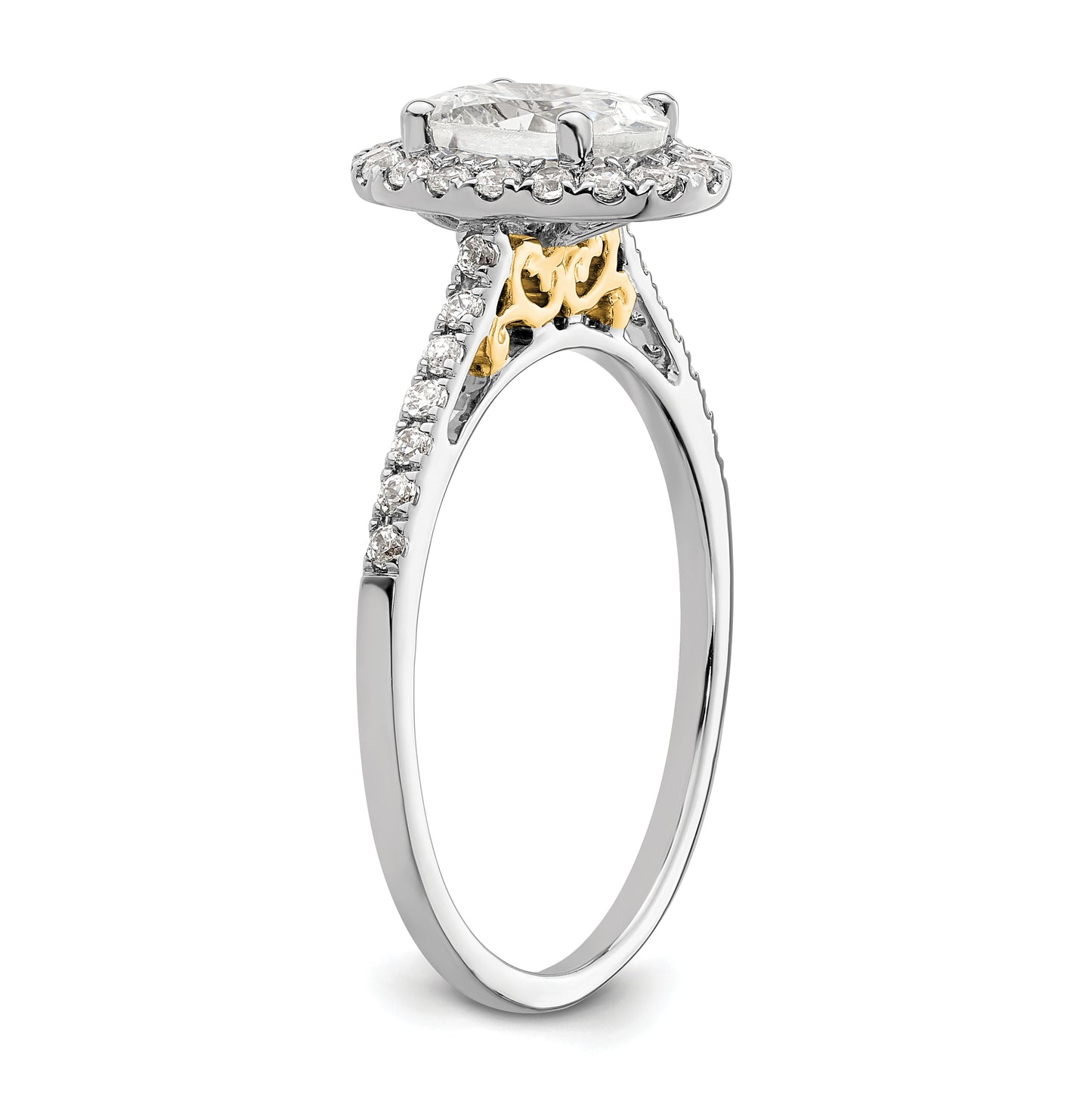 14k Two-tone Halo (Holds 1.25 carat (7.5x5.5mm) Oval Center) 1/3 carat Diamond Semi-mount Engagement Ring