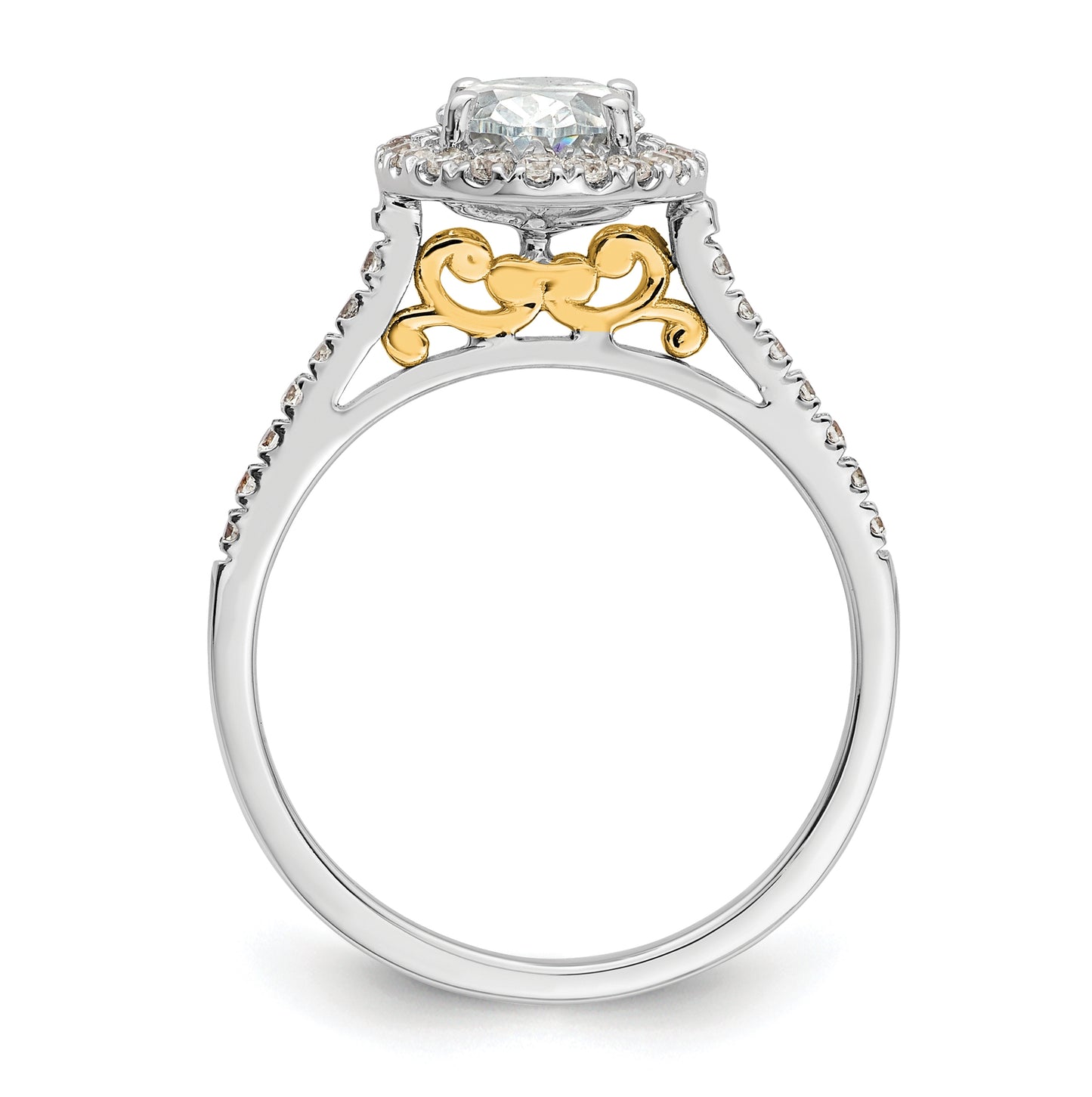 14k Two-tone Halo (Holds 2 carat (8.5x6.5mm) Oval Center) 1/3 carat Diamond Semi-mount Engagement Ring