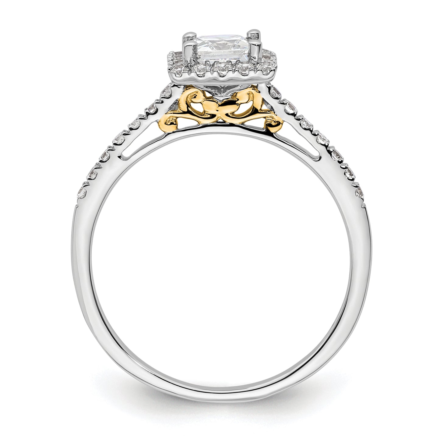 14k Two-tone Halo (Holds 1/2 carat (4.5mm) Princess Center) 1/3 carat Diamond Semi-mount Engagement Ring