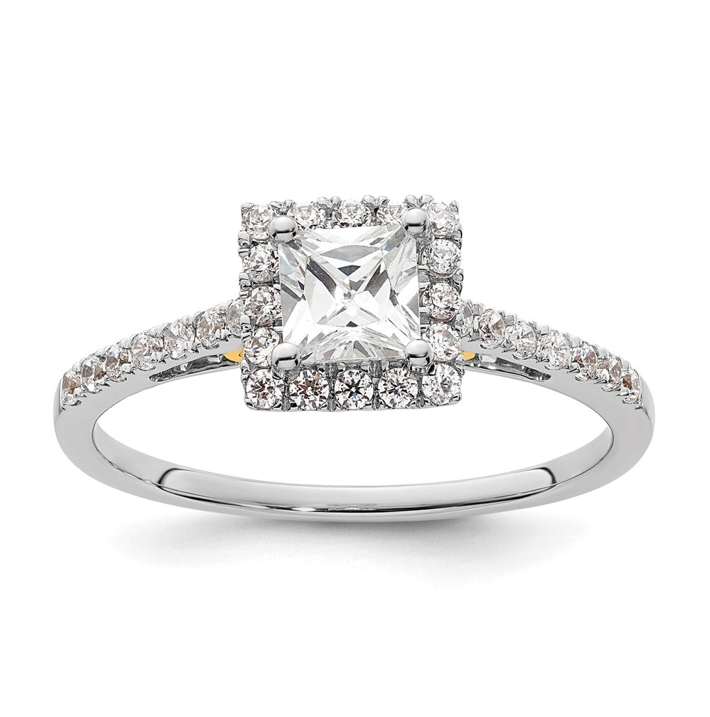 14k Two-tone Halo (Holds 1/2 carat (4.5mm) Princess Center) 1/3 carat Diamond Semi-mount Engagement Ring