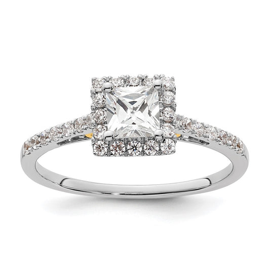 14k Two-tone Halo (Holds 1/2 carat (4.5mm) Princess Center) 1/3 carat Diamond Semi-mount Engagement Ring