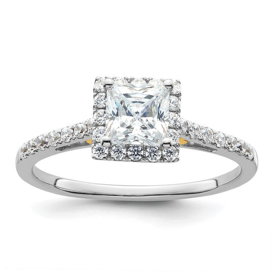 14k Two-tone Halo (Holds 3/4 carat (5.00mm) Princess Center) 1/3 carat Diamond Semi-mount Engagement Ring
