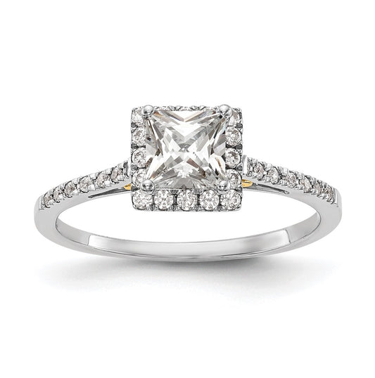 14k Two-tone Halo (Holds 1 carat (5.7mm) Princess Center) 1/3 carat Diamond Semi-mount Engagement Ring