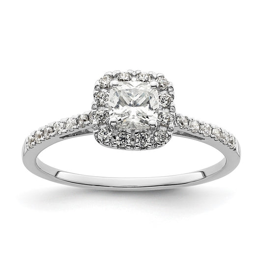14k White Gold Halo (Holds 1/2 carat (4.5mm) Cushion Center) 1/4 carat Diamond Semi-mount Engagement Ring