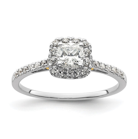 14k Two-tone Halo (Holds 1/2 carat (4.5mm) Cushion Center) 1/4 carat Diamond Semi-mount Engagement Ring