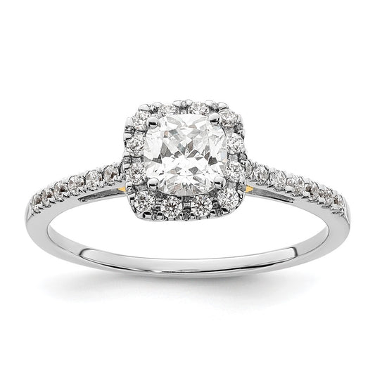 14k Two-tone Halo (Holds 3/4 carat (4.8mm) Cushion Center) 1/4 carat Diamond Semi-mount Engagement Ring