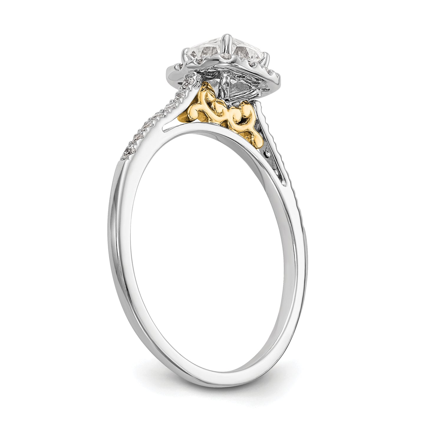 14k Two-tone Halo (Holds 1 carat (5.3mm) Cushion Center) 1/4 carat Diamond Semi-mount Engagement Ring
