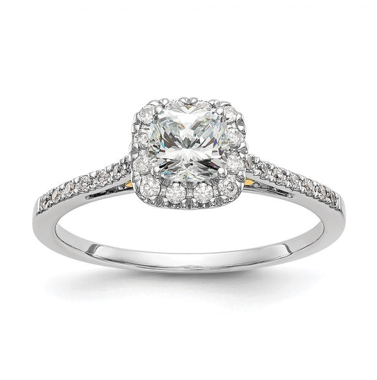 14k Two-tone Halo (Holds 1 carat (5.3mm) Cushion Center) 1/4 carat Diamond Semi-mount Engagement Ring