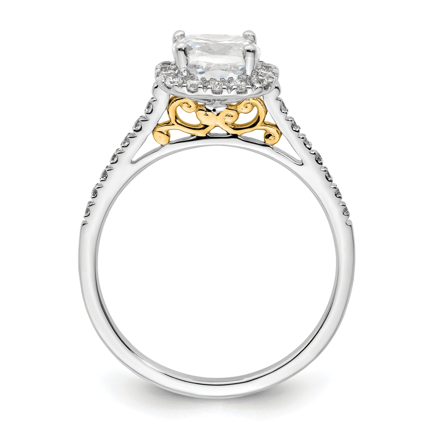14k Two-tone Halo (Holds 1.5 carat (6.5mm) Cushion Center) 1/4 carat Diamond Semi-mount Engagement Ring