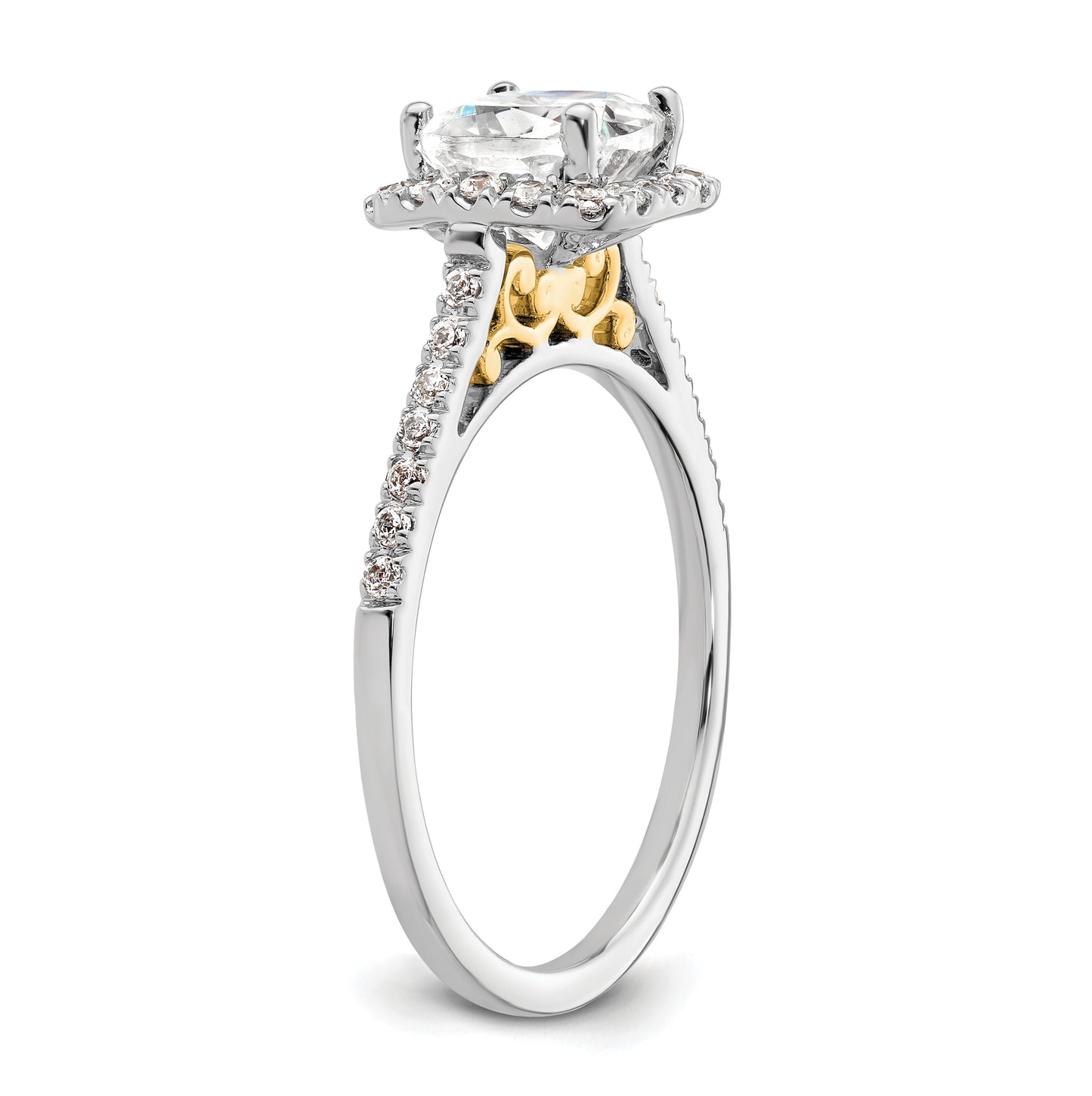 14k Two-tone Halo (Holds 1.5 carat (6.5mm) Cushion Center) 1/4 carat Diamond Semi-mount Engagement Ring