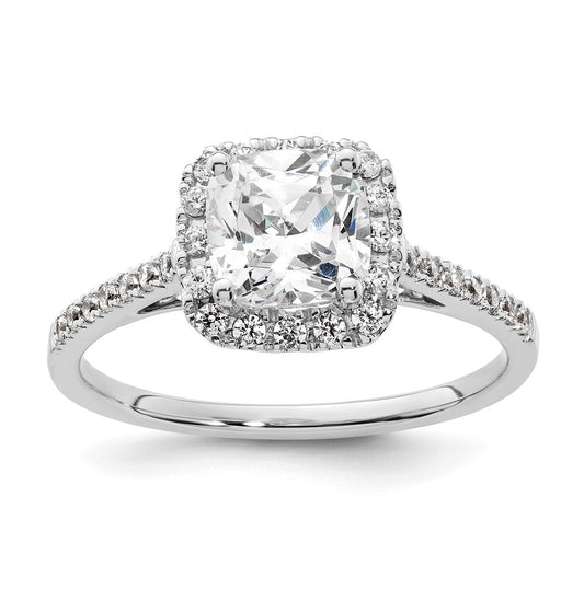 14k Two-tone Halo (Holds 1.5 carat (6.5mm) Cushion Center) 1/4 carat Diamond Semi-mount Engagement Ring