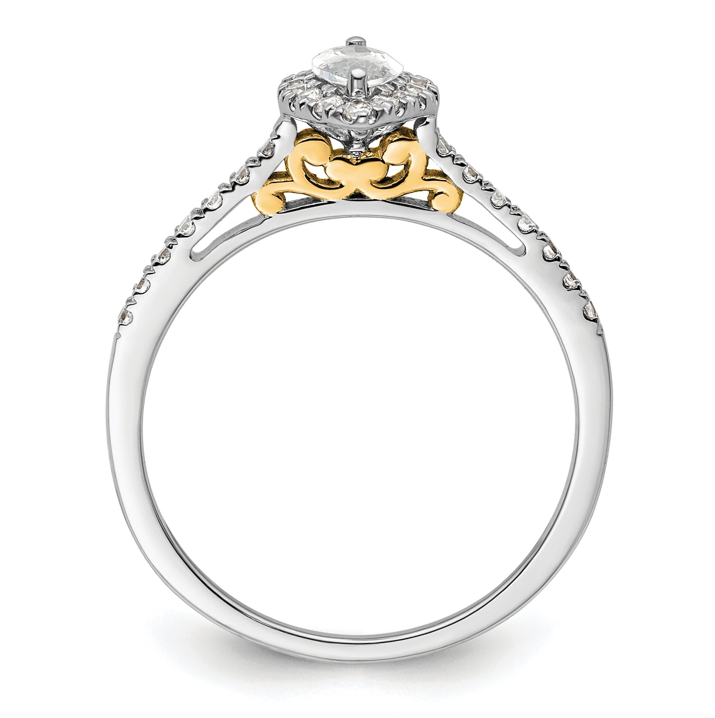 14k Two-tone Halo (Holds 1/2 carat (8x4mm) Marquise Center) 1/4 carat Diamond Semi-mount Engagement Ring