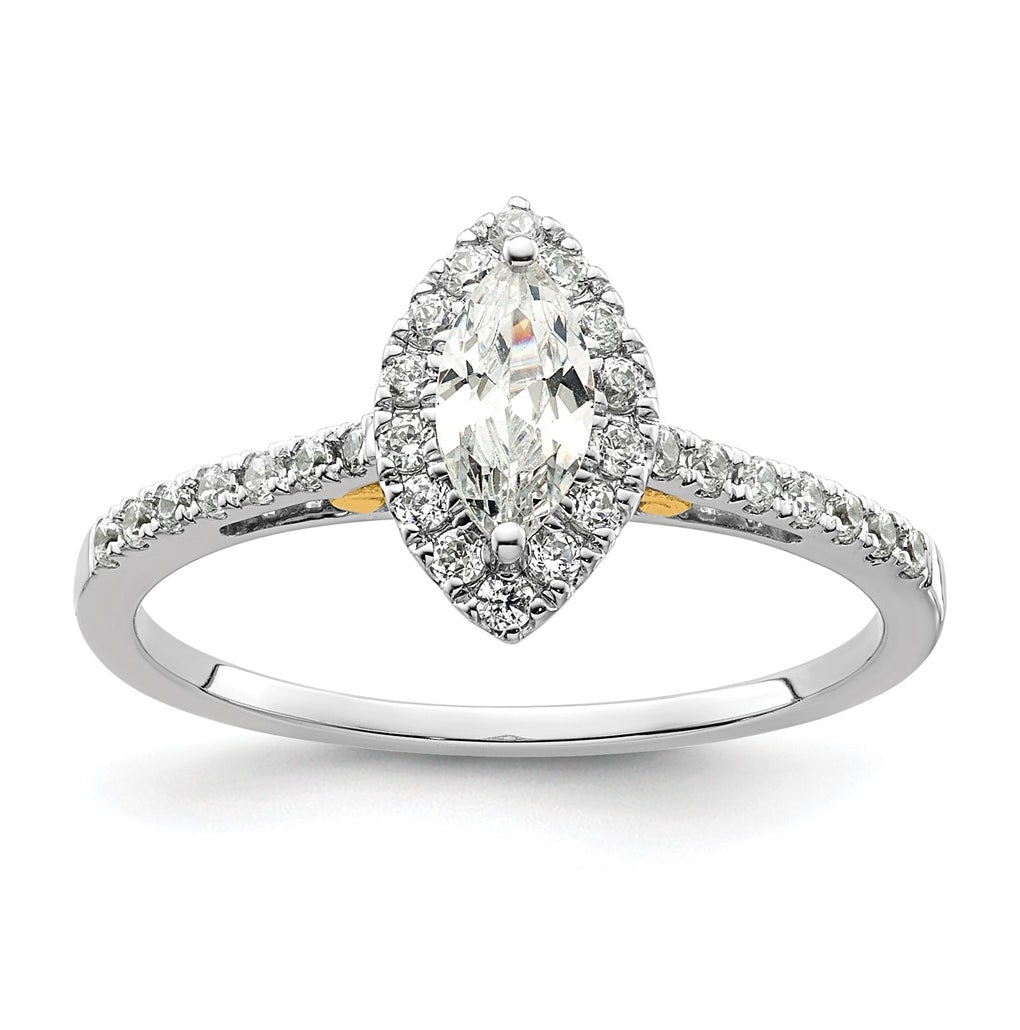 14k Two-tone Halo (Holds 1/2 carat (8x4mm) Marquise Center) 1/4 carat Diamond Semi-mount Engagement Ring