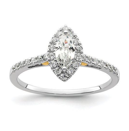 14k Two-tone Halo (Holds 1/2 carat (8x4mm) Marquise Center) 1/4 carat Diamond Semi-mount Engagement Ring