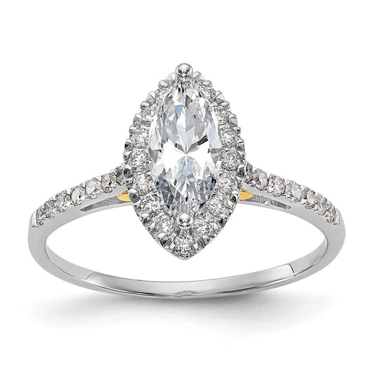 14k Two-tone Halo (Holds 1 carat (10x5mm) Marquise Center) 1/4 carat Diamond Semi-mount Engagement Ring