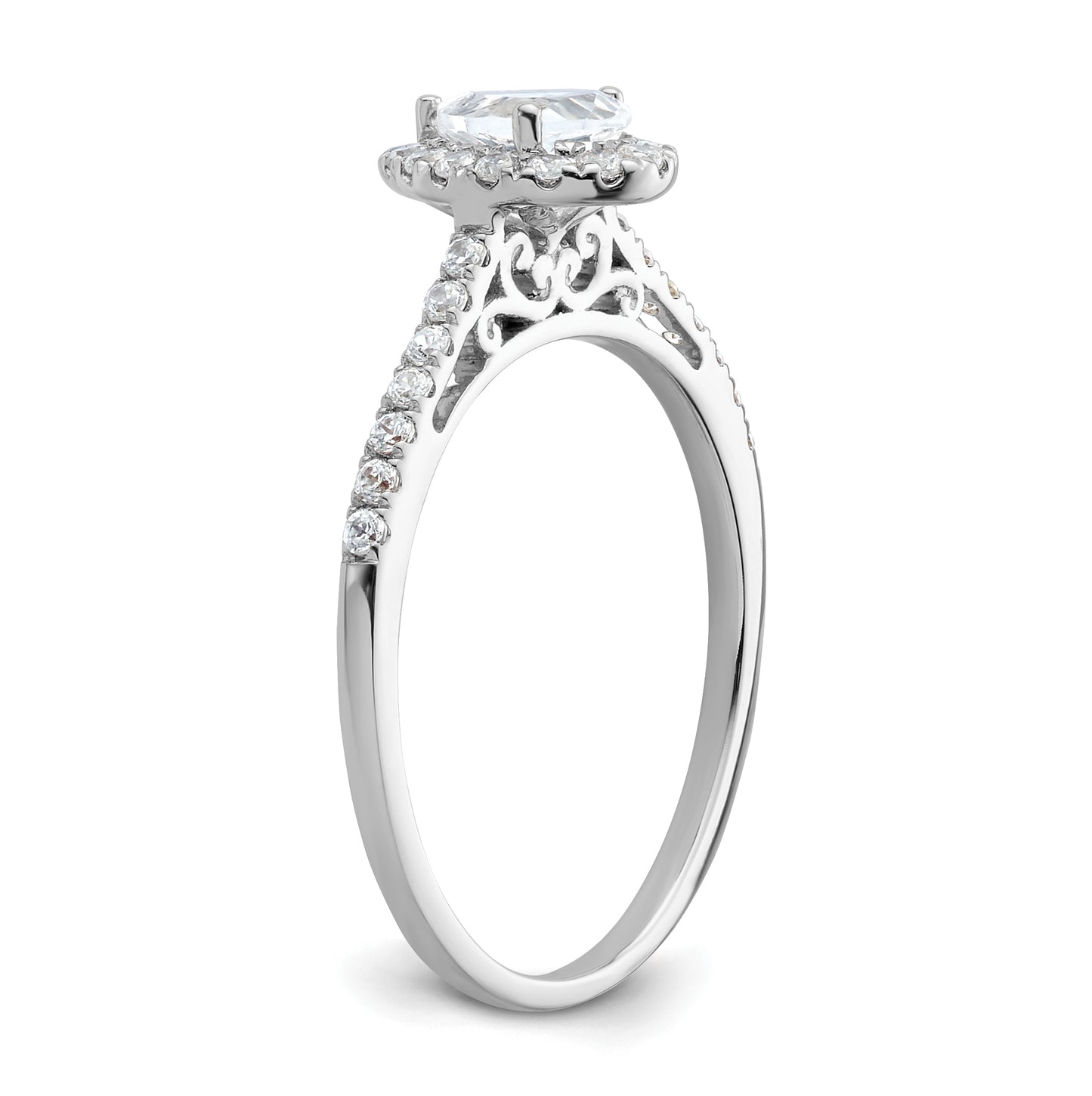14k White Gold Halo (Holds 1/2 carat (6x4mm) Pear Center) 1/4 carat Diamond Semi-mount Engagement Ring