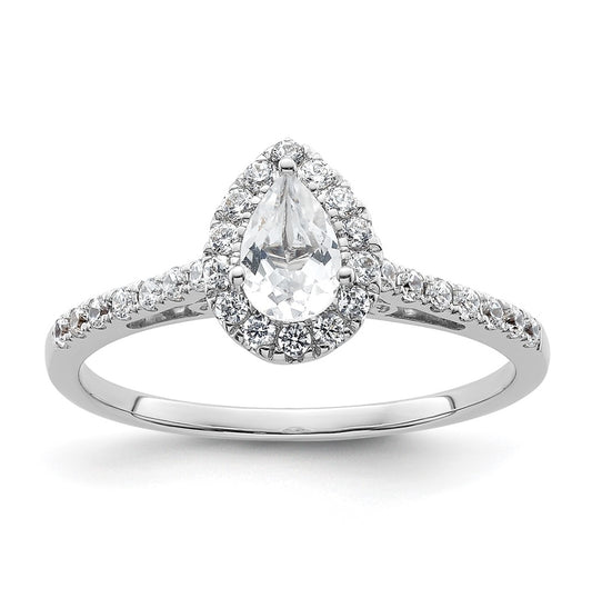 14k White Gold Halo (Holds 1/2 carat (6x4mm) Pear Center) 1/4 carat Diamond Semi-mount Engagement Ring