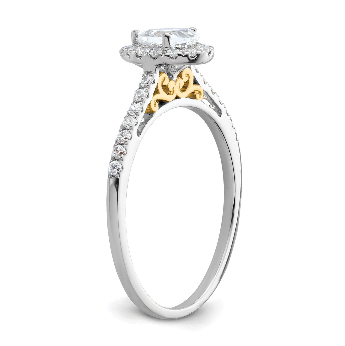 14k Two-tone Halo (Holds 1/2 carat (6x4mm) Pear Center) 1/4 carat Diamond Semi-mount Engagement Ring
