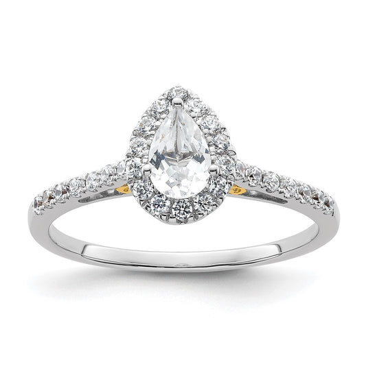 14k Two-tone Halo (Holds 1/2 carat (6x4mm) Pear Center) 1/4 carat Diamond Semi-mount Engagement Ring