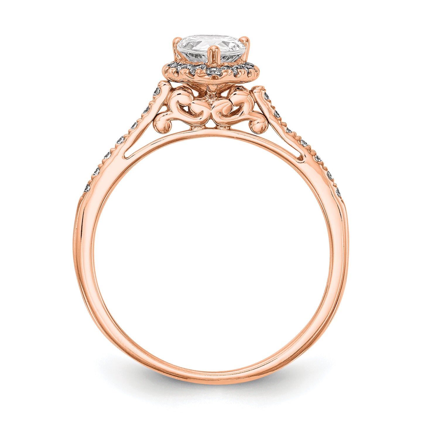 14k Rose Gold Pear Halo Diamond Semi-mount Engagement Ring
