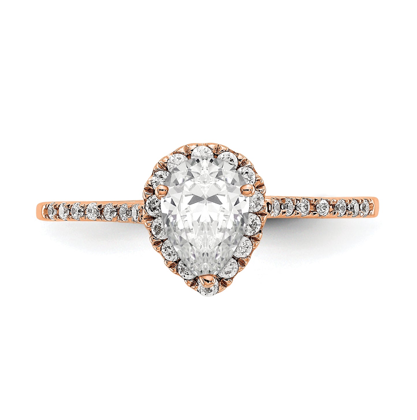 14k Rose Gold Pear Halo Diamond Semi-mount Engagement Ring