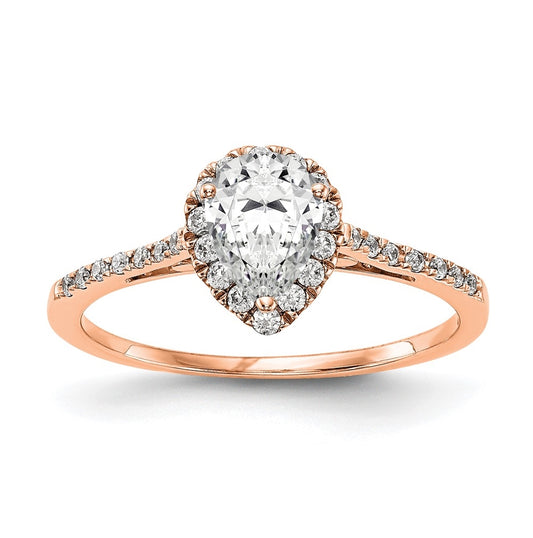 14k Rose Gold Pear Halo Diamond Semi-mount Engagement Ring